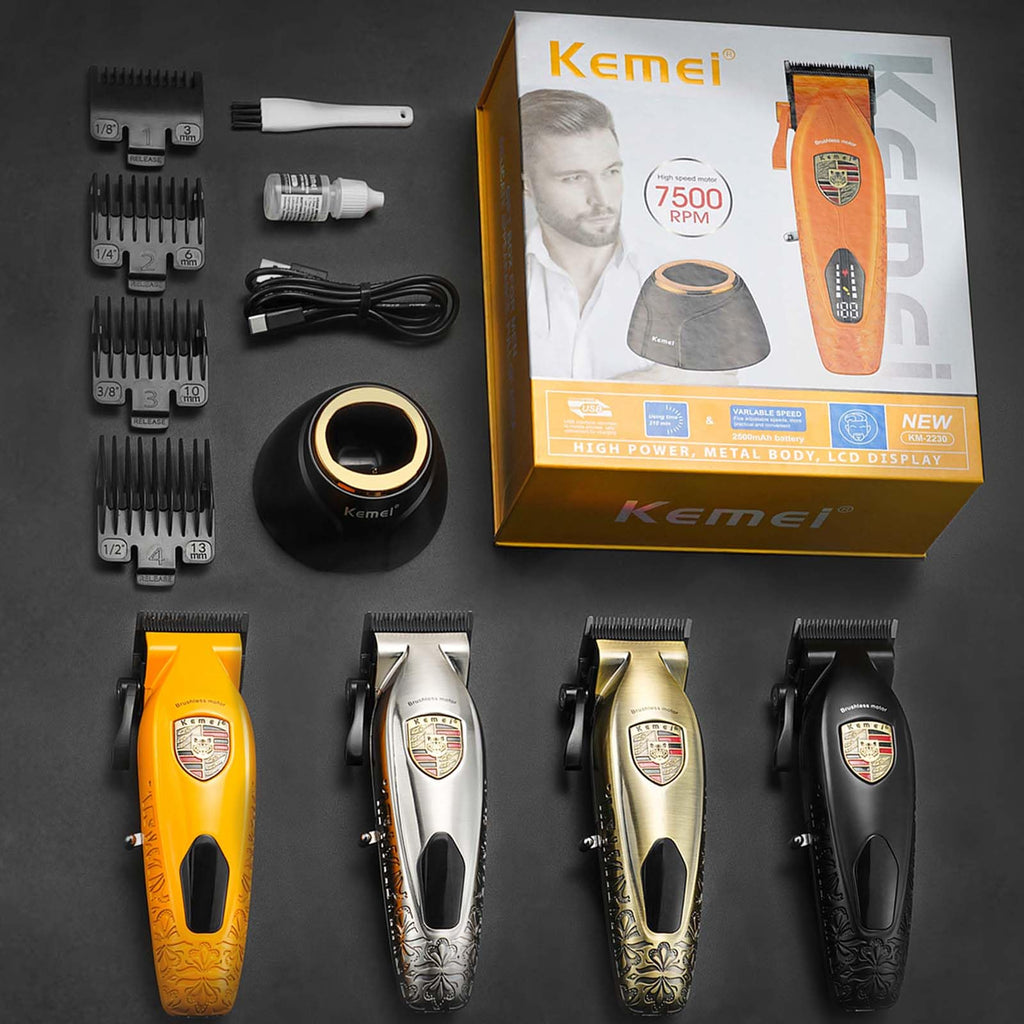 KEMEI Hair Clippers for Men Professional, Barber Clippers for Hair Cutting & Grooming, Cordless Beard Trimmer with Charging Base LED Display KM-2230 Gold