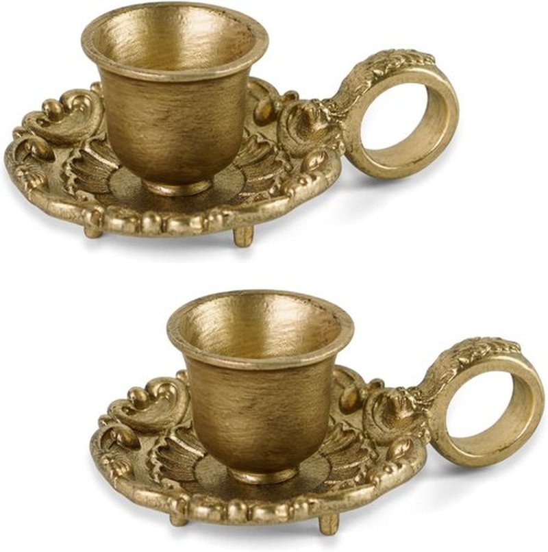 NIKKY HOME Gold Taper Candle Holders - Vintage Metal Candlestick Set of 2 for Elegant Table Decor