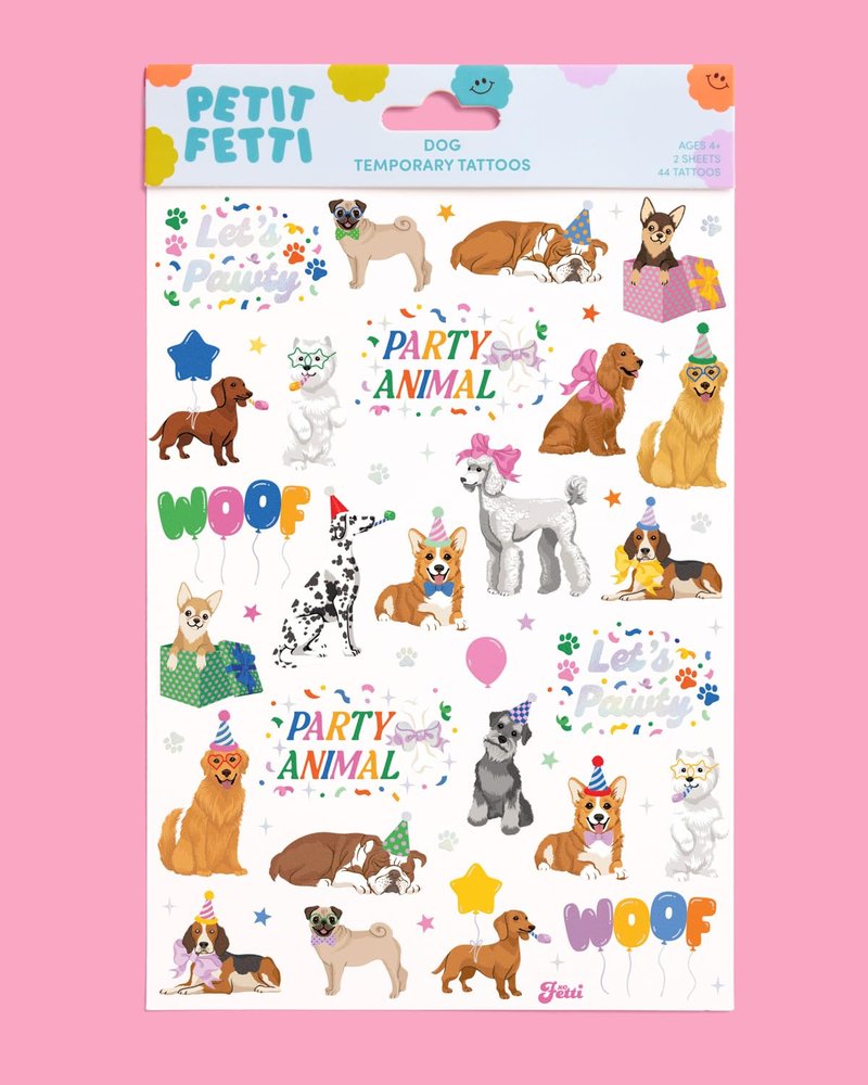 xo, Fetti Dog Temporary Tattoos - 44 Glitter Styles | Animal Birthday Supplies, Pet Lover Party Favors, Woof Arts and Crafts