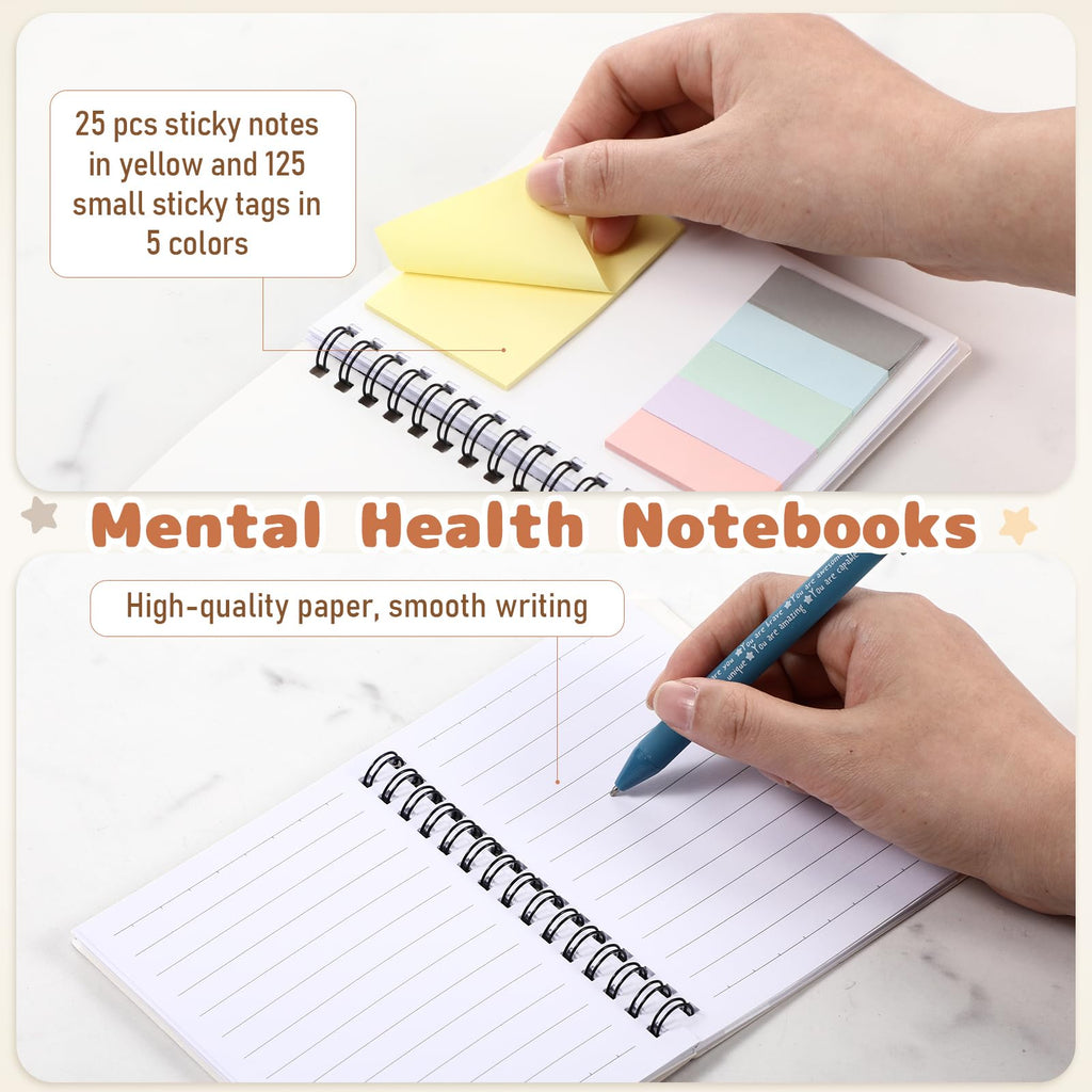 Janlaugh 60 Pcs Mental Health Gifts for Women Men Self Care Items Bulk Include 30 Mental Health Notebooks with Sticky Note 30 Positive Pens Affirmation Journals Wellness Gifts for Coworker Student