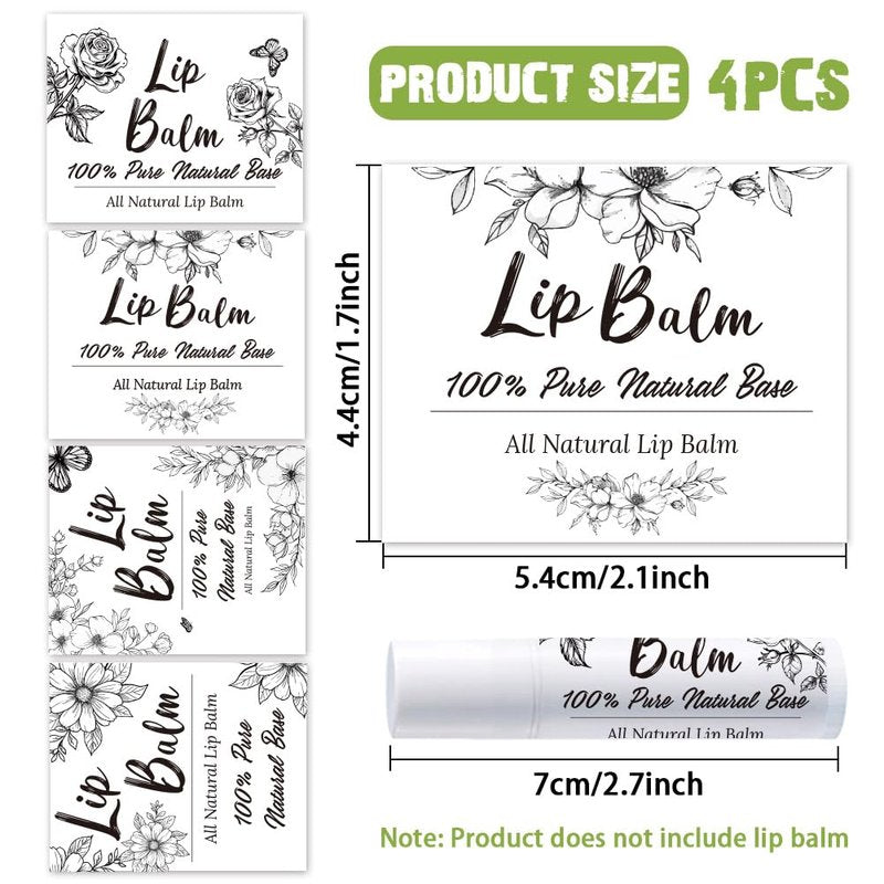OLYCRAFT 100Pcs Self-Adhesive Lip Balm Tag Sticker 1.7~2.1x1.7~2.1 Inch Waterproof Adhesive Label with Flower Rectangle Lipstick Tag Sticker for Lip Balm Container Tubes Lipstick Wrapping Decoration