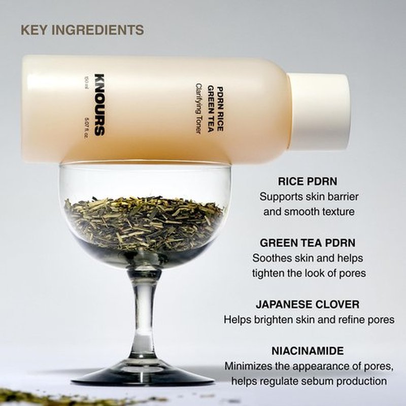 KNOURS. PDRN Rice & Green Tea Clarifying Toner with Rice PDRN, Green Tea PDRN & Niacinamide for Smooth, Hydrated, Refreshed Skin 150ml
