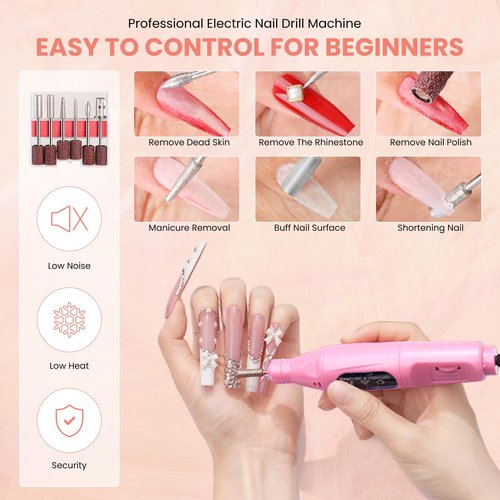 Nail Kit for Beginners with Everything: Practice Hand Acrylic Nail Set Professional Powder Drill Liquid Starter Kits with U V Lamp in Cosmetic Gift Bag for Women Salon Home (Sliver)