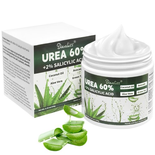 Danliss Urea Cream 60% with 2% Salicylic Acid – Unscented 60 Percent Urea Maximum Strength for Dry, Cracked Heels, Hands, Knees, and Elbows. Dead Skin Remover & Callus Repair Treatment 6.35 oz