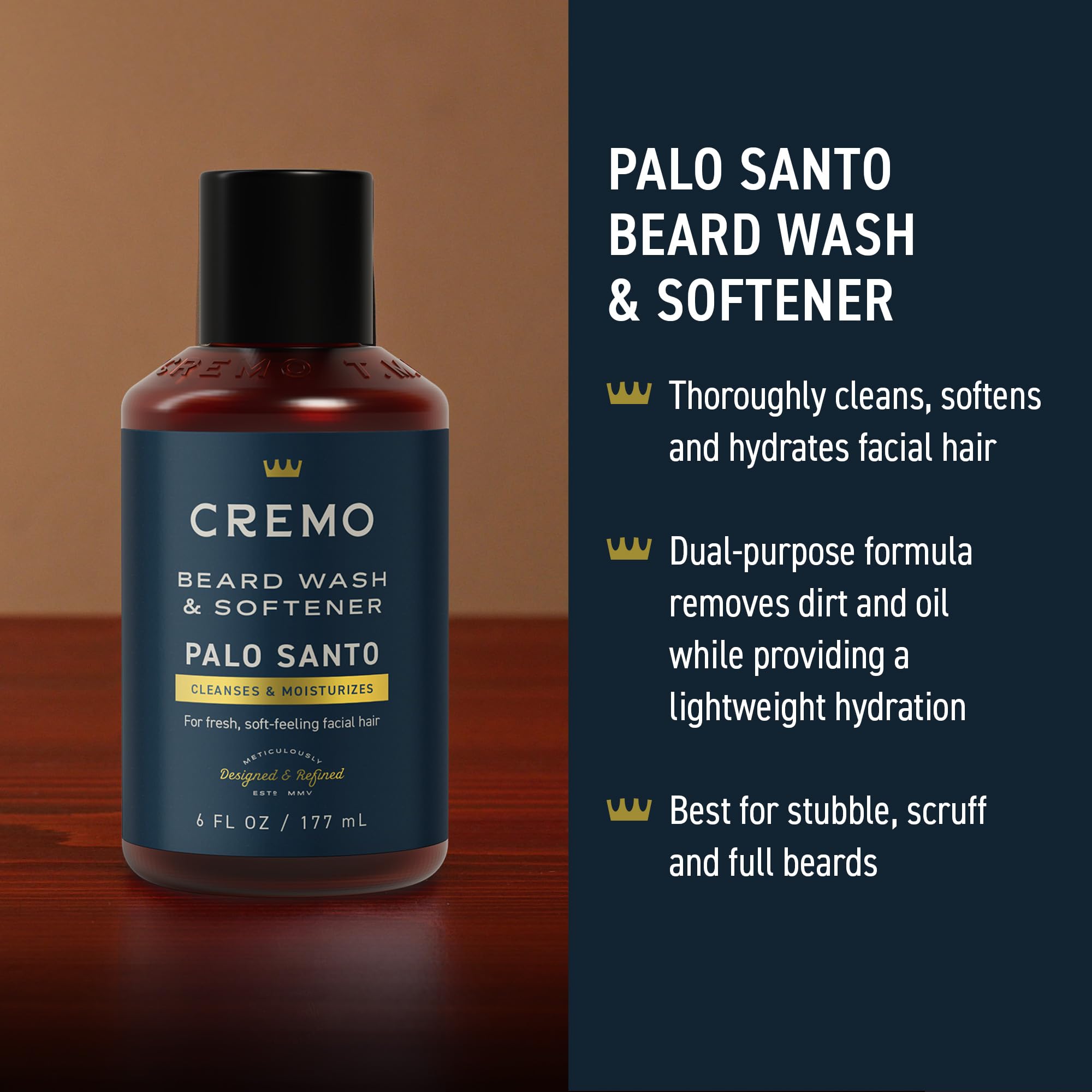 Cremo Palo Santo 2n1 Beard Wash & Softener + Deep Conditioner + Oil Set for Medium to Long Beards