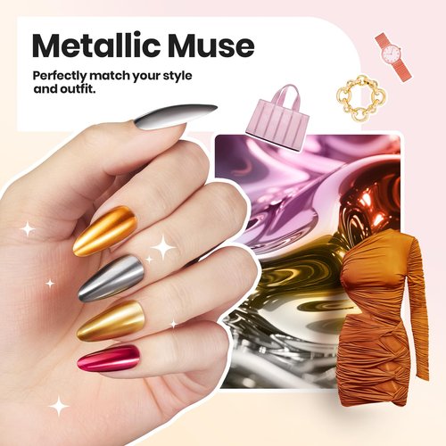 Beetles Mirror Nail Polish Set – Metallic Muse 6 Colors, High Gloss & Quick-Drying Metallic Nail Polish Set, Long-Lasting Air Dry Home DIY Perfect Nail Art Valentines Gift for Women