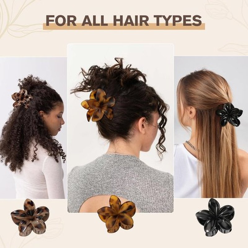 6 PCS Flower Hair Clips for Women, Hawaiian Flower Claw Clips for Thick Thin Hair, Cute Daisy Jaw Clips, Strong Hold Non Slip Hair Accessories for Girls Holiday Gifts (Tortoise, Black)
