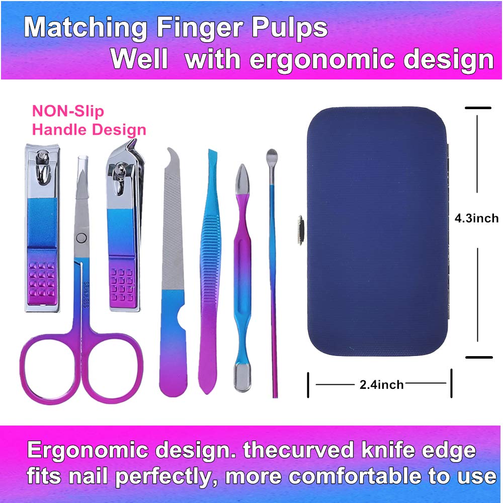 QURIPE 7pcs Manicure Set, Nail Clippers Kit, Stainless Steel Manicure Kit, Nail Clipping Tools Portable Travel Grooming Kit, The Best Gift with Luxurious Case(Multicolor)