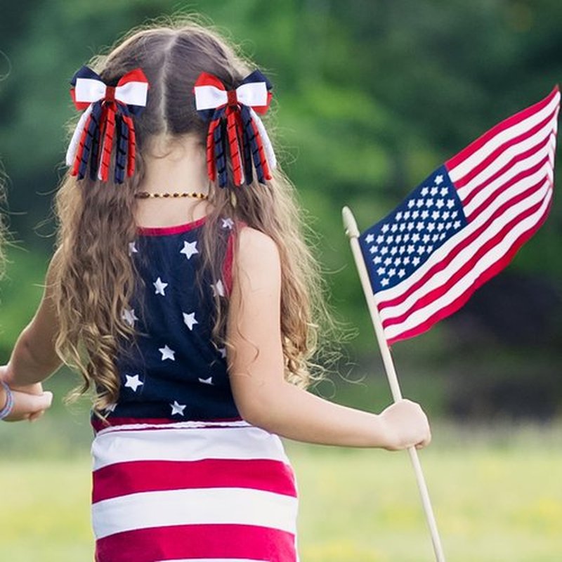SUPCLIPS Independence Day Hair Bow Clips 3 Inch Red White Navy Blue Curly Ribbon Hair Clips Handmade School Girls Hair Accessories for 4th of July