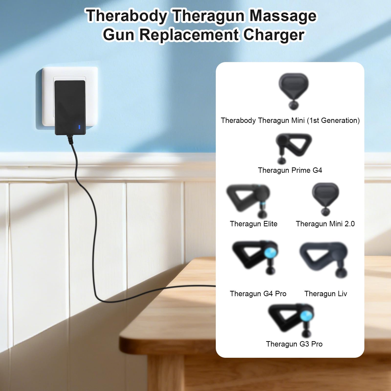 15V Charger for Theragun Mini/Prime/Fusion, Compact and Portable Massage Gun Power Adapter Charger with Multiple Battery Protections for Massager Professional Accessory
