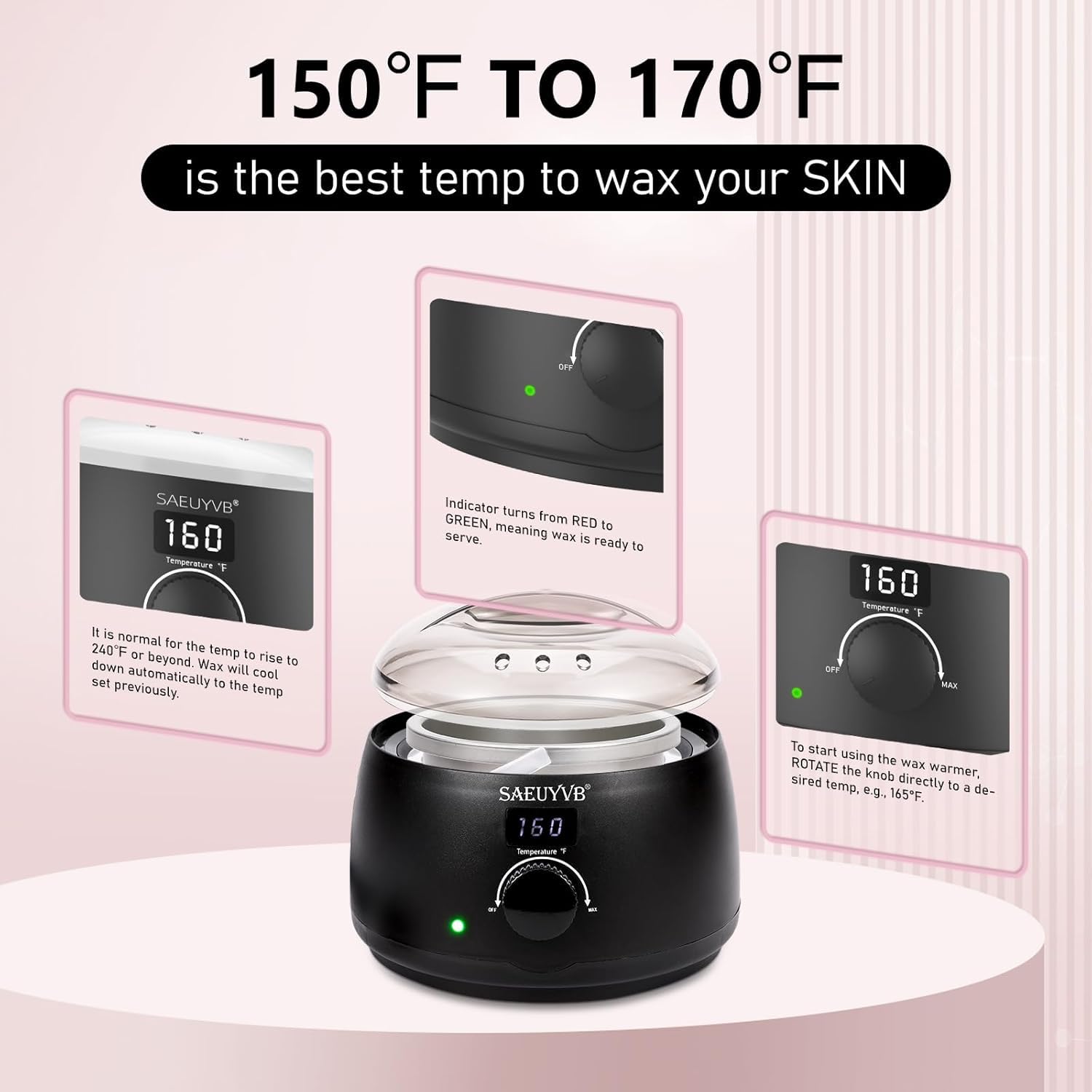 Waxing Kit for Women - Premium Hot Melt Hard Wax Warmer for Hair Removal, Eyebrow, Bikini, Legs, Face, Brazilian Wax - Machine, 5-Pack Beads, Accessories, Black