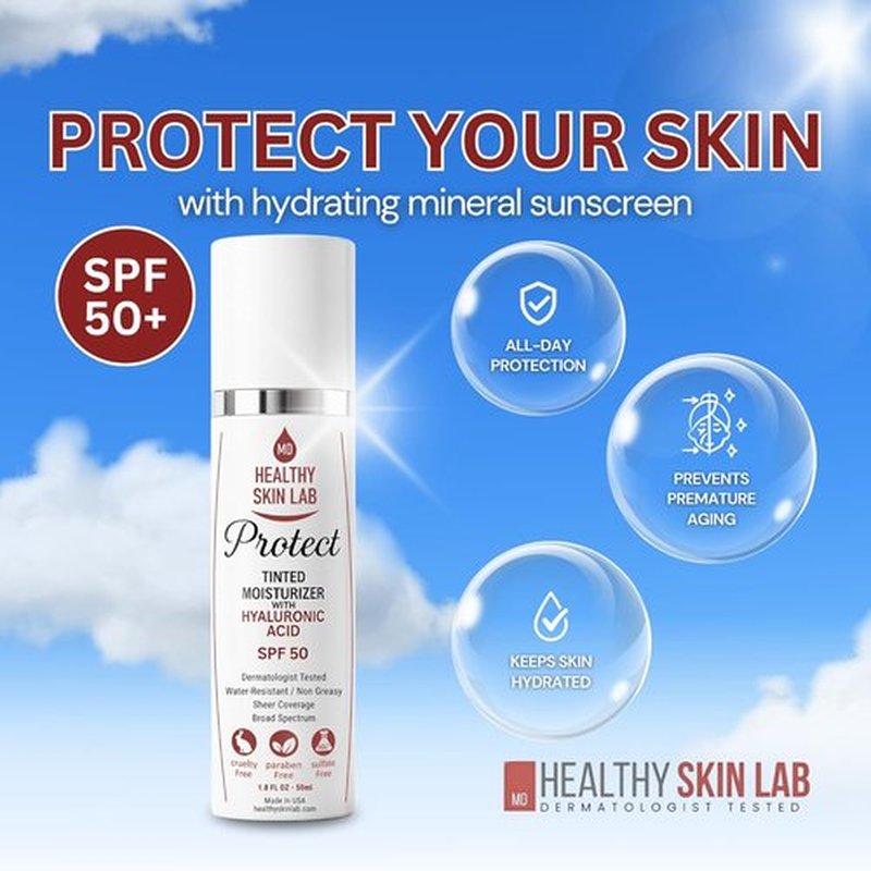 Healthy Skin Lab Tinted Moisturizer SPF 50 - Lightweight Hydrating Mineral Sunscreen with Hyaluronic Acid, 1.8 oz