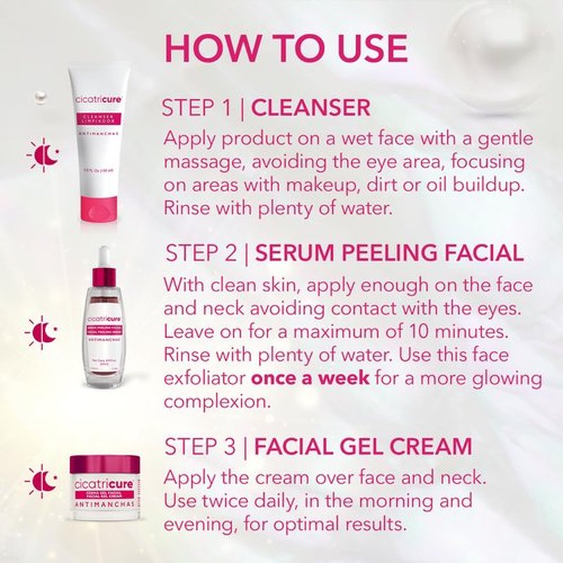 Cicatricure Antimanchas Skin Care Kit: AHA & PHA Exfoliating Face Wash, Brightening Serum, and Moisturizing Gel Cream - Dark Spot Reduction, Enhanced Glow, Paraben & Sulfate-Free
