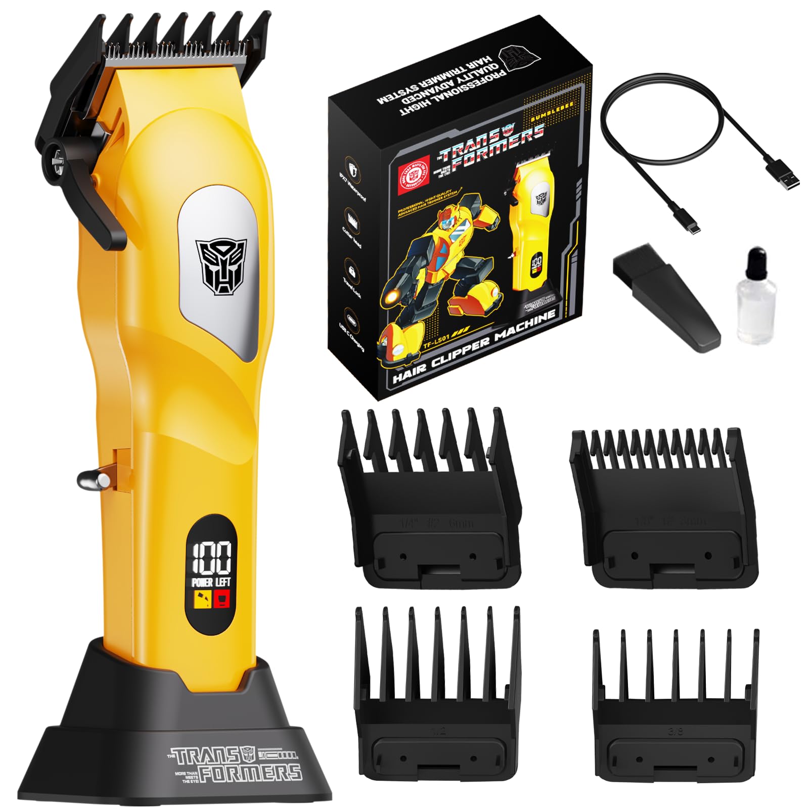 Transformers Hair Clippers for Men, 8500 RPM Professional Cordless Trimmer, Cr13 Stainless No-Snag Blade, 2000mAh LED Display, 5-Level Adjustable & 4 Combs for Home Haircut & Beard Grooming (Black)