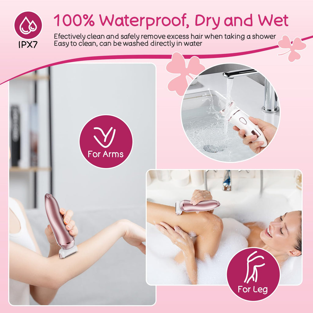 Electric Shaver for Women, Rechargeable Electric Razor,Wet Dry Lady Hair Remover, IPX7 Waterproof, for Legs (Rose Gold)