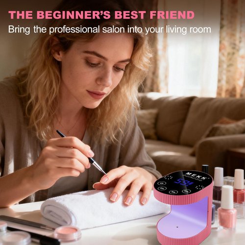 MEKK Cordless Mini UV Light for Gel Nails - 24W Rechargeable Mini UV LED Nail Lamp with Touch Control & Auto Sensor,Small Flash Cure Lamp,4 Timers,Portable Nail Light for Tavel & Home Use-Rose Pink