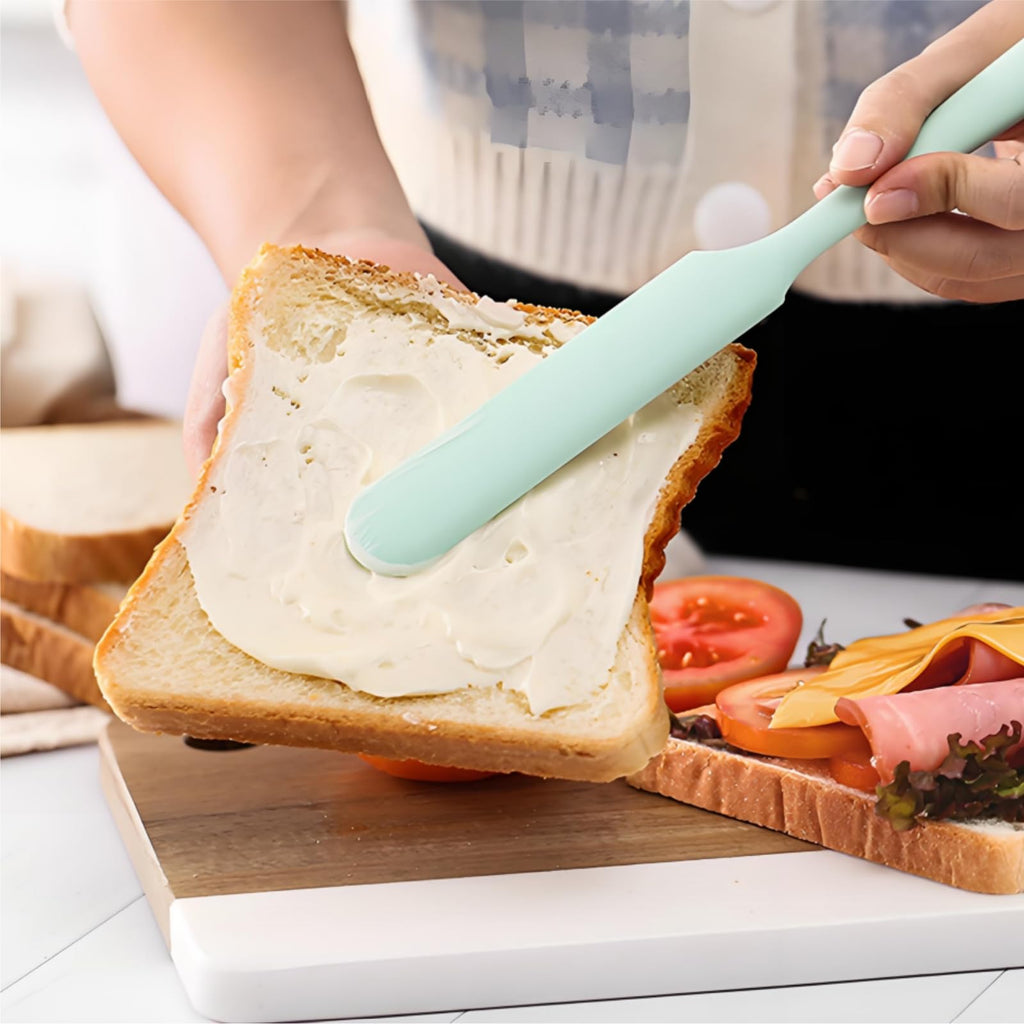 Nagpew 12 Pieces Silicone Jar Spatula, Heat-resistant Jar Scraper Bulk with Long Handle, 9.4 Inch Non-stick Cream Jam Spreader Narrow Kitchen Gadget for Butter, Cake, Blender, Dough