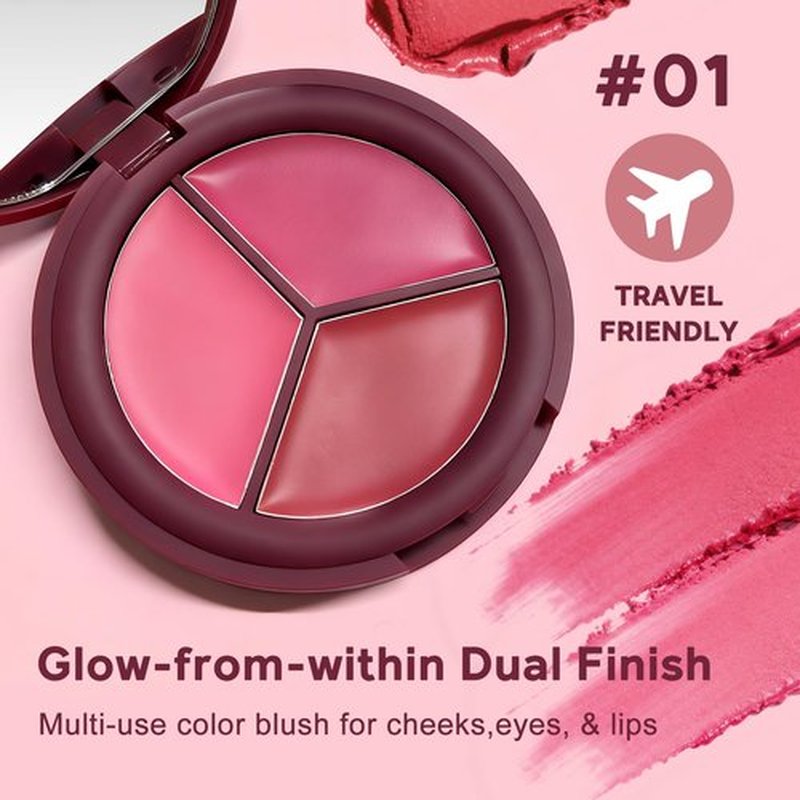 Color Nymph Face Blush Makeup Palette - 3 Colors Ultra-Creamy Blush for Cheeks, Multi-Use Cream Blushes Balm Face Makeup, Hydrating, Creamy, Lightweight & Blendable Color, Face Makeup, Talc-free