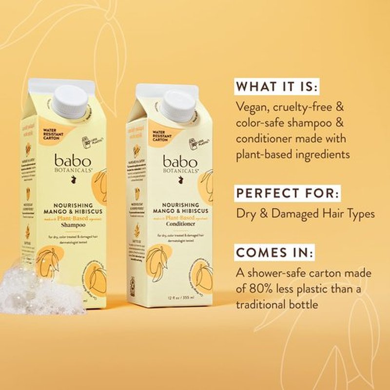 Babo Botanicals Nourishing Conditioner - Mango & Hibiscus for Dry, Damaged Hair - Vegan & Silicone-Free | Eco-Friendly Packaging