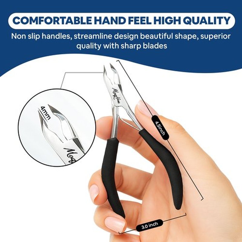 Cuticle Nipper/Cuticle Trimmer Set-4mm Jaw Length, 2 Pack Stainless Steel Nail Tools with Ergonomic Thick Comfort Grip, Professional Cuticle Remover Kit for Manicure, Valentine Day Gift (Black)