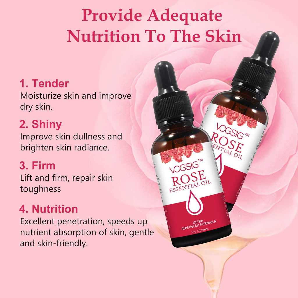 VOGSIG Rose Essential Oil 30ml - Aromatherapy, Skin Moisturizing, Anti-Aging, Reduce Pigmentation, Quickly Absorbed