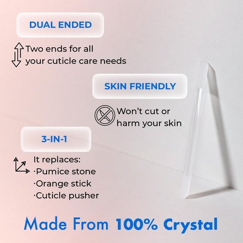 Starter Crystal Care Set - 3PC Includes Glass Foot Scraper, Medium Crystal File, and Cuticle Stick for Natural Nails, Glass File Kit