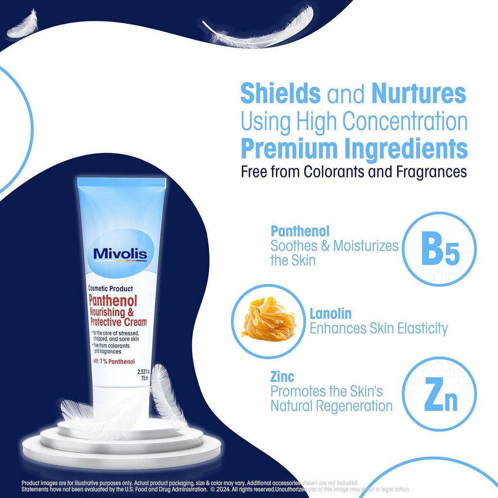 High Concentration 7% Panthenol B5 Multi Healing Ointment & Soothing Cream for Dry, Irritated Skin, Sunburn & Rash Relief, Baby Safe, Fragrance-Free.