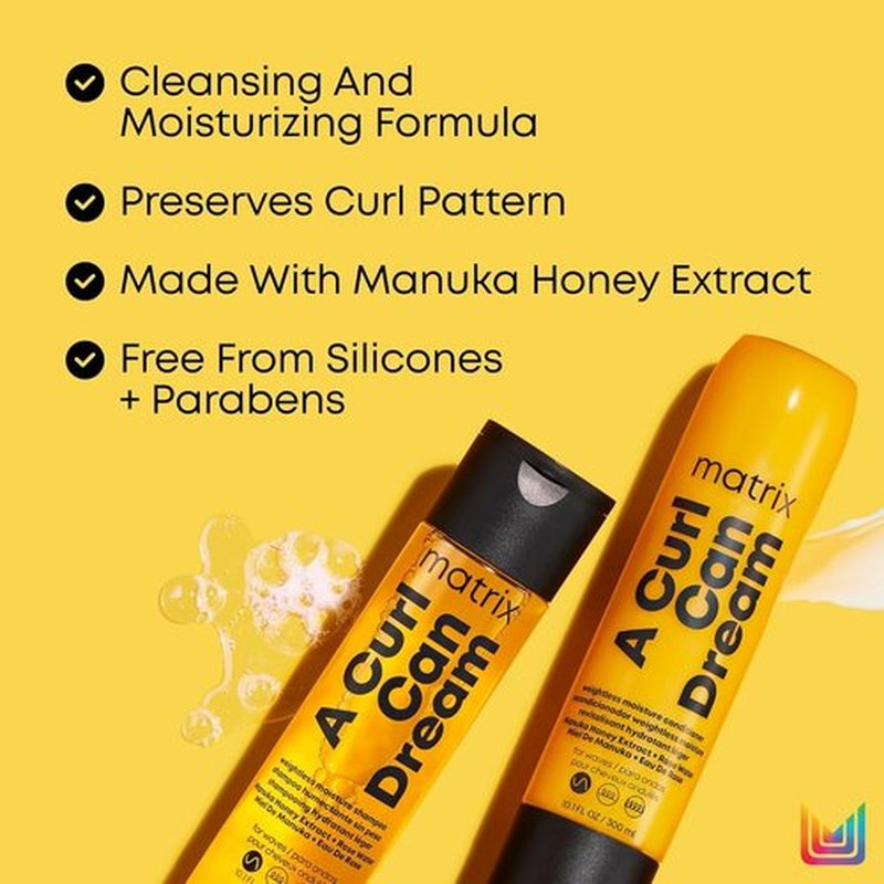 MATRIX A Curl Can Dream Weightless Moisture Set - Shampoo, Conditioner & Spray | Frizz Control with Manuka Honey & Rose Water