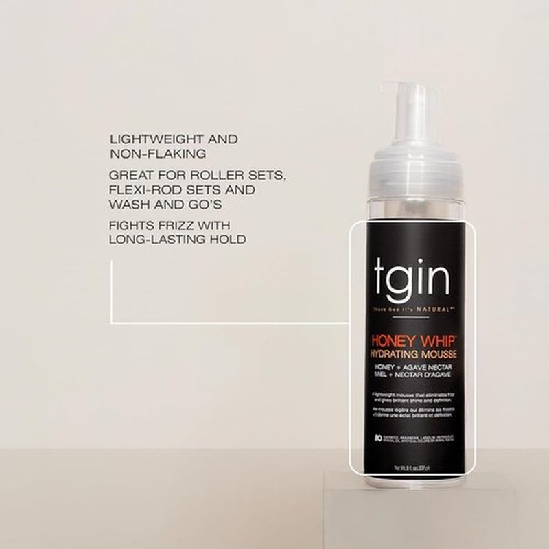 TGIN Honey Whip Hydrating Mousse - Nourishing Formula for Natural, Curly Hair - 8 Oz