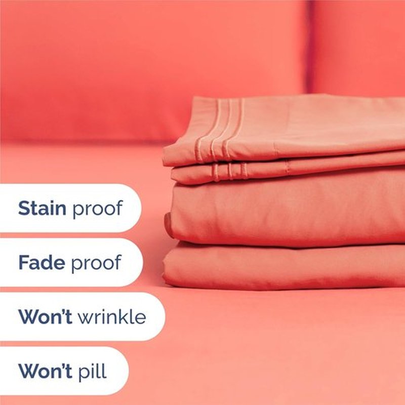 King Size 4 Piece Sheet Set - Ultra-Soft Cooling Bedding for All Ages - Deep Pockets | Oeko-Tex Certified - Coral