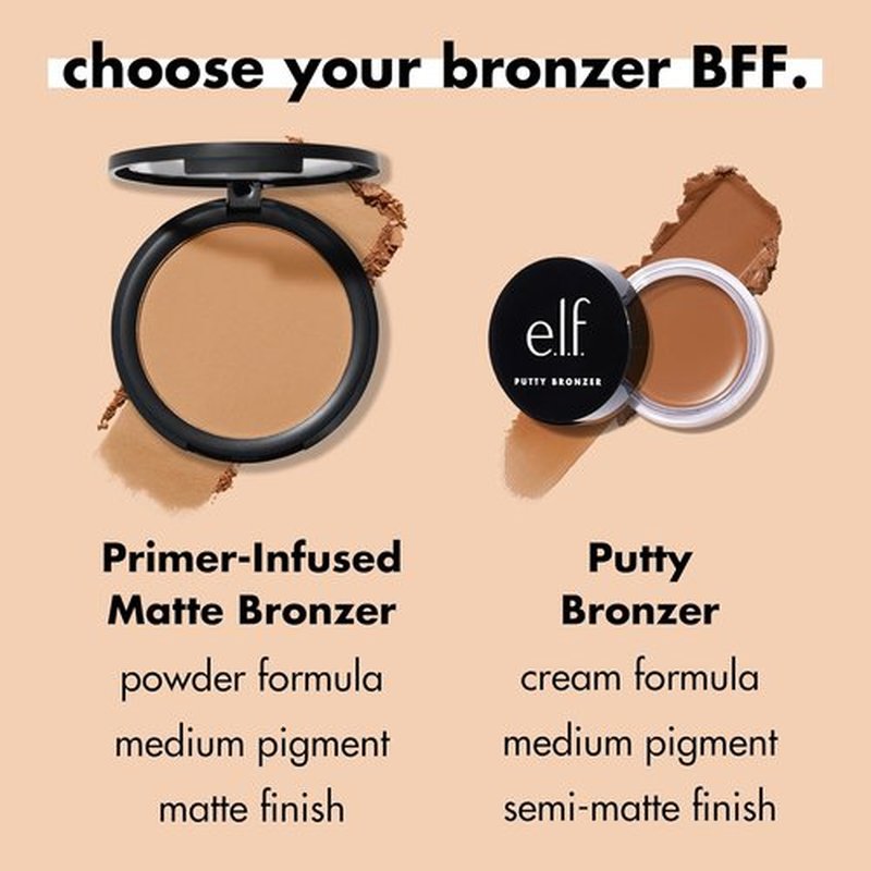 e.l.f. Bronzer - Primer-Infused, Long-Wear Matte Finish for Effortless Cheek Contouring | Forever Sun Kissed, 0.35 Oz
