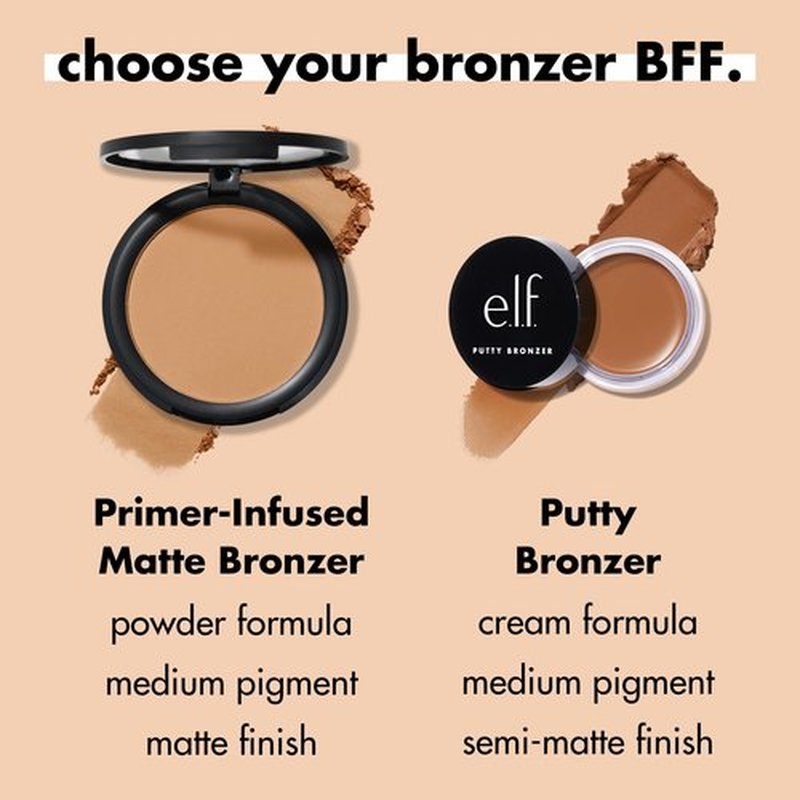 e.l.f. Primer-Infused Bronzer, Long-Lasting, Lightweight & Buildable Powder Bronzer, Delivers A Matte Finish, Vegan & Cruelty-Free, Catching Rays