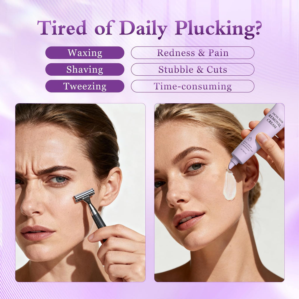 Facial Hair Removal Cream for Women, Gentle and Painless Face Hair Removal Creams for Sensitive Skin, Depilatory Cream for Face, Removes Hairs from Chin, Upper Lip and Cheeks for Smooth Soft Skin