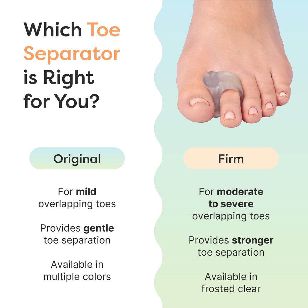 ZenToes Firm Gel Toe Separators for Overlapping Toes, Bunions, Big Toe Alignment, Corrector and Spacer, Strong Support - 4 Pack (Firm Frosted Clear)