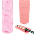 Shappy 2 Pcs Curling Iron Travel Case Cover Heat Resistant Flat Iron Holder Case Sleeve Neoprene Straightener Holder and Silicone Hot Hair Tools Mat Bag(Pink Marble Style)