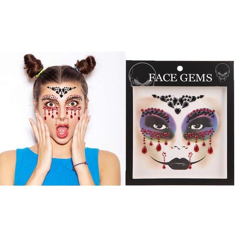 Halloween Face Gems Jewels,Day of the Dead Skull Spider Web Clown Rhinestone Face Tattoo Stickers for Men Women Kids Halloween Cosplay Makeup