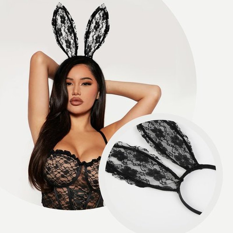 Huachi Bunny Ears Headband Black Lace Bunny Costume Sexy Bunny Ear for Women Party Cosplay Halloween Hair Accessories