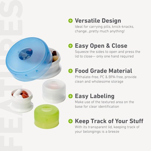 Humangear GoTubb - Food-Safe Storage Containers for Snacks & Essentials | Clear/Green/Blue, Small (3-Pack)