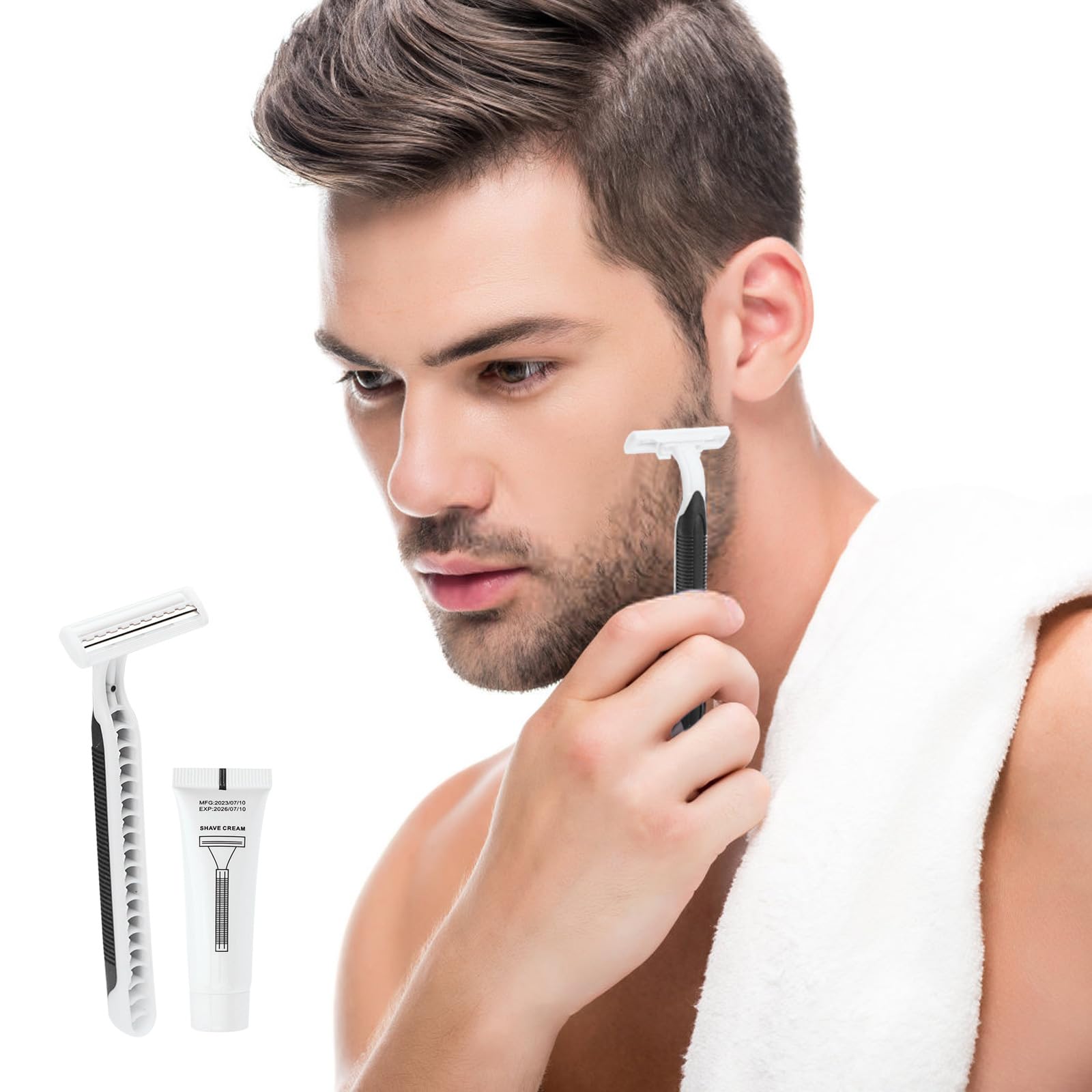 Disposable Razors in Bulk Pack of 30,Black Disposable Shaving Razors Individual Wrapped Twin Blade Bulk Disposable Razors with Clear Cap and 10g Shaving Cream for Homeless,Hotel,Travel,Charity,Shelter