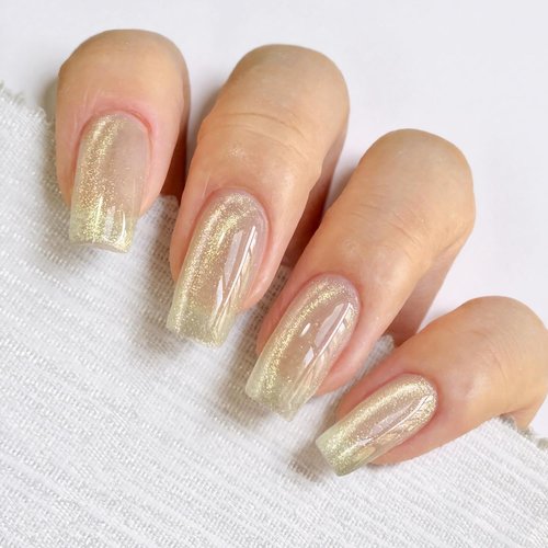 Fcozpjk Jelly Glass Cat Eye Gel Polish with Magnet, 4Pcs Silver Shimmer White Glassy Gel Polish Gold Cateye Magnetic Nail Gel Reflective Translucent Sheer Nail Polish Salon DIY Home Manicure 8ML