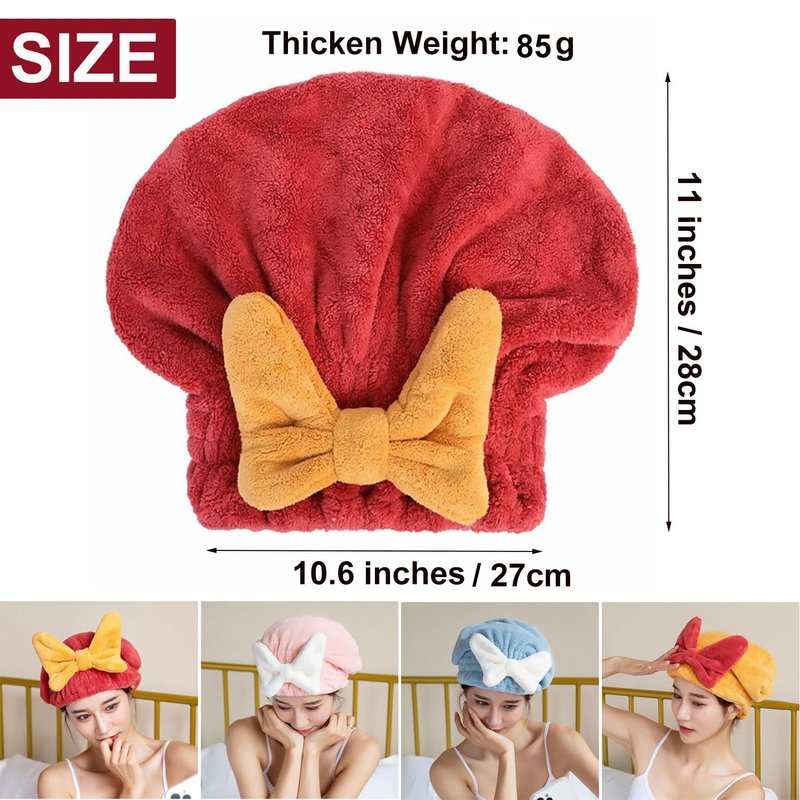 YUMINGUHC 2Pcs Ultra Absorbent Hair Quick Drying Towel for Women Girls New Microfiber Hair Towel Wrap Dry Turban Soft Bow Tie Plopping Head Towels Shower Cap for Kids (Pink+Blue)