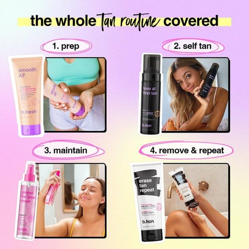 b.tan Violet Self Tanner Kit - Dark Tanning Mousse with Mitt Applicator, 1 Hour Express, Vegan, 6.7 Fl Oz