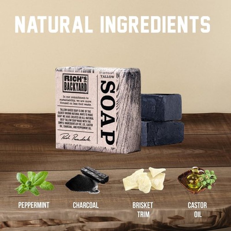 RICH'S BACKYARD All-Natural Handcrafted Beef Tallow Soap – Moisturizing & Deep Cleansing | Charcoal & Peppermint Oil | No Artificial Ingredients | Sustainably Sourced | 7 oz Bar