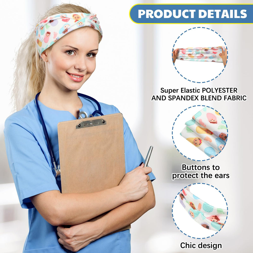 Yearntown 12 Pcs Labor and Delivery Nurse Headbands for Women Non Slip Nursing Headbands with Buttons for Mask Work Accessories Ear Protection Hair Bands Gift for Nicu Obstetrics Nurse Doctor