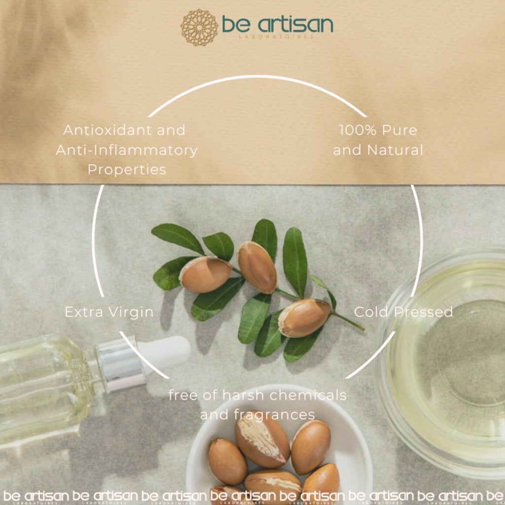Be Artisan Organic Moroccan Argan Oil – Cold-Pressed Facial, Hair & Body Oil – Hydrating, Nourishing & Multi-Use – Vitamin E & Antioxidants – Face, Hair, Nails, beard – 50ml