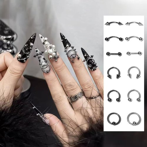 JERCLITY Platinum Gunmetal Black Punk Style Nail Rivets Set 1 Box Cone Nail Charms Studs Alloy Spike Rivets 2 Boxes Retro Metal Nails Circular Rings Nail Charms for Women