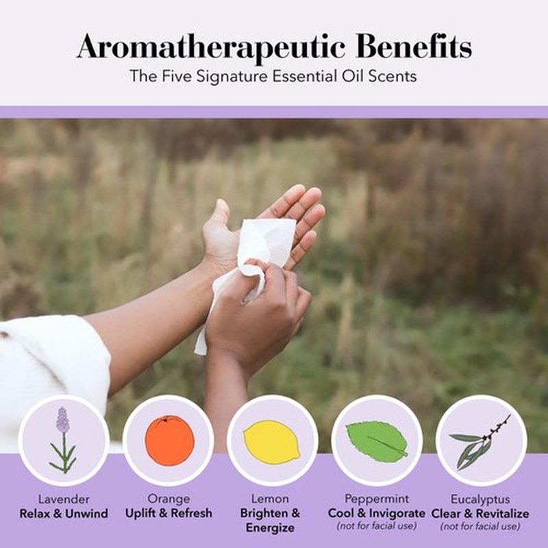 Herban Essentials - Assorted Wipes & Towelettes - Essential Oil Wipes for Hands, Face and Body - Travel Size Essentials and Toiletries - Natural, Individually Wrapped, Disposable and Moist (20 count)