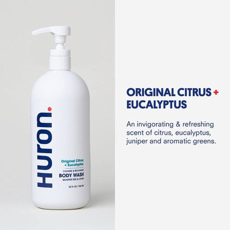Huron Men’s Body Wash, Hydrating Daily Cleanser with Citrus + Eucalyptus Scent, 30.3 Fl Oz, Moisturizing Shower Gel, non-toxic, Phthalate-Free Clean Ingredients for Men.