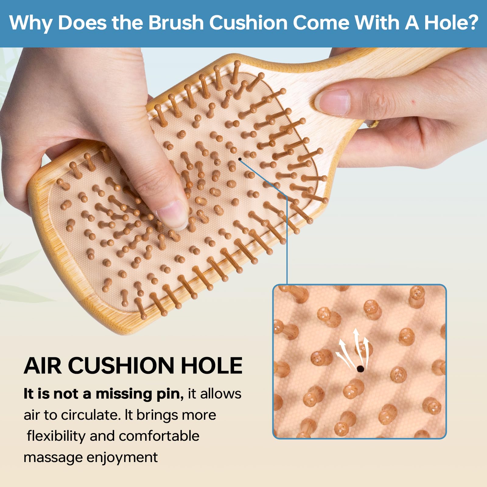 Bamboo Hair Brush for Women – Paddle Detangling Hairbrush with Natural Bamboo Bristles, Paddle Hairbrush for Scalp Massage, All Hair Types, Brush Cleaner Included, Yellow & Blue