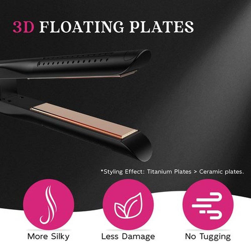 SKIMI Airflow Styler, Titanium Flat Iron Hair Straightener, Professional Curling Iron with Cooling Air Vents to Lock in Style, 5 Temps & Dual Voltage, Auto Off (Black & Yellow Rose).